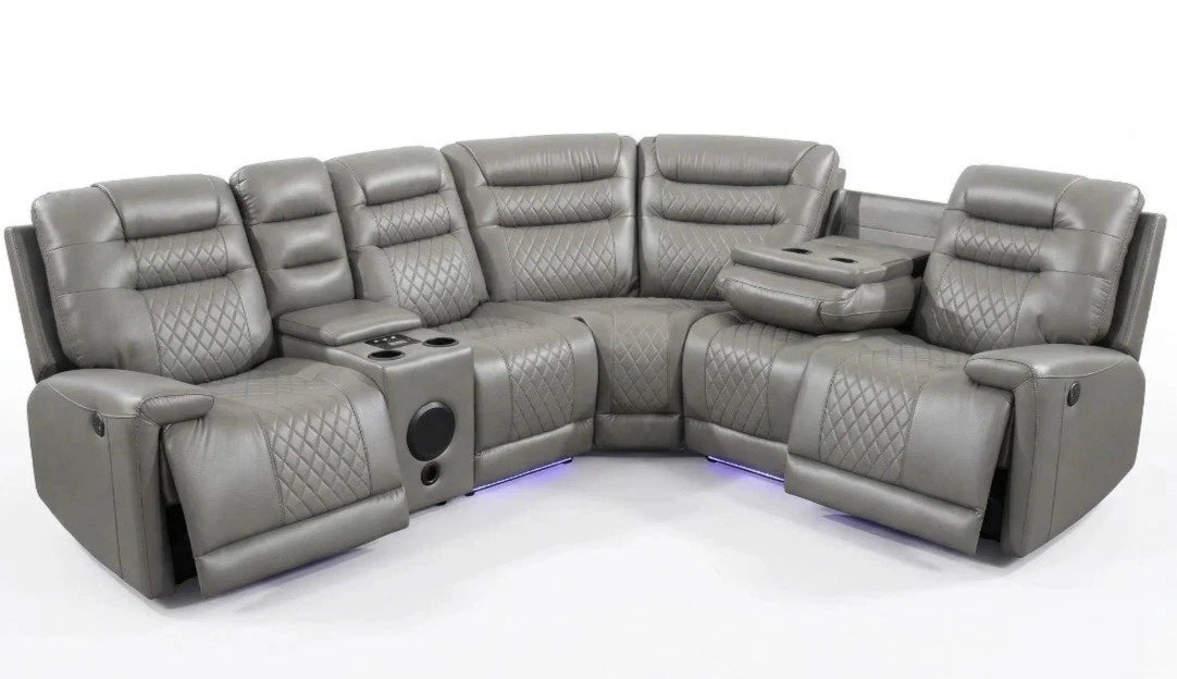 MNS Halifax Music Leather Electric Recliner Corner Sofa - Black, Grey or Brown