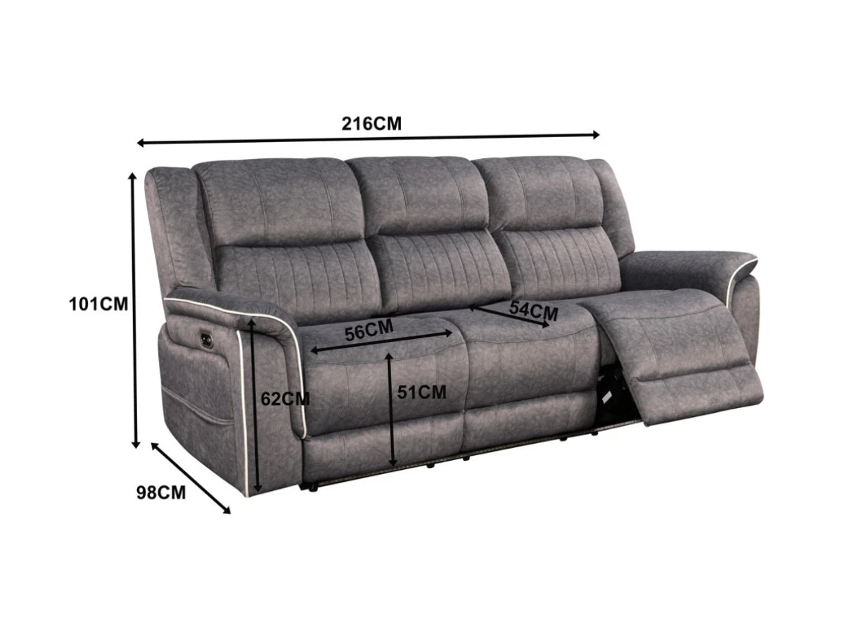 MNS Power Recliner 3+2 Sofa Set Hannan Grey Micro Fabric | Cup Holders | LED | USB