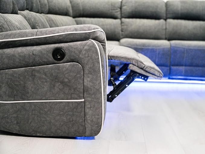 Hanna Electric Recliner Corner Sofa – Soft Grey Micro Fabric – LED Lights & USB Ports