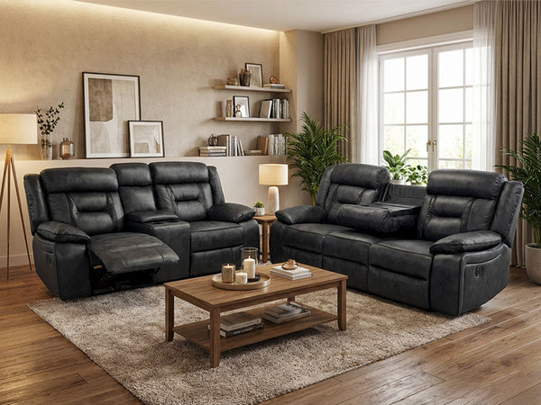 Nova Electric Recliner Leather Sofa  - 3+2 Seater With Dual Power Recliners, Console & Cup Holders – Modern Style