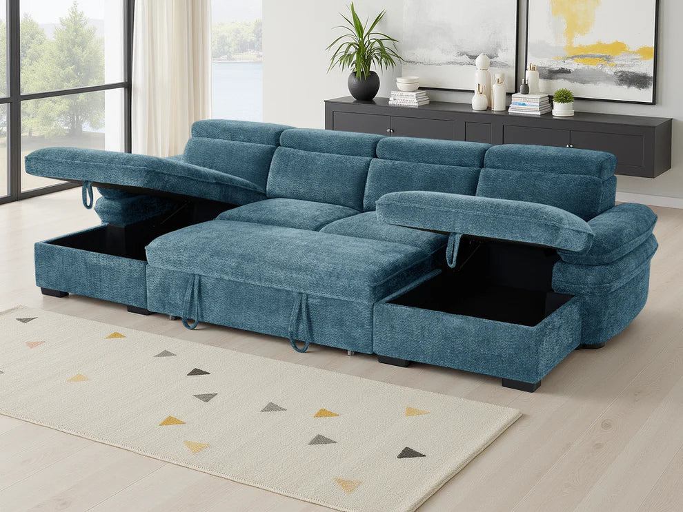 MNS Hudson Sofabed Blue U Shape Corner