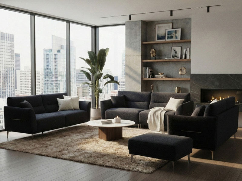 MNS Aluxo Albany Range Sofa in Midnight Black Lux Boucle Fabric - Deep Cushion Comfort