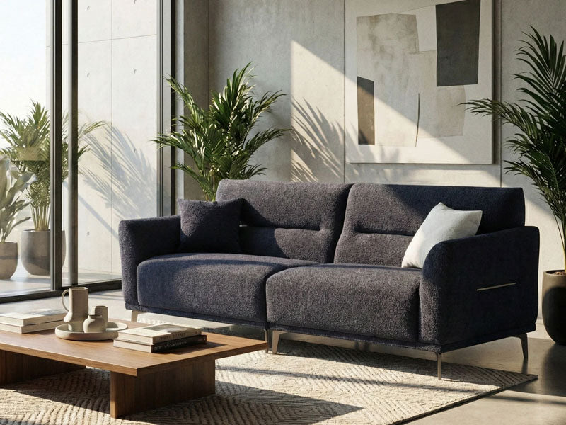 MNS Aluxo Albany Range Sofa in Midnight Black Lux Boucle Fabric - Deep Cushion Comfort