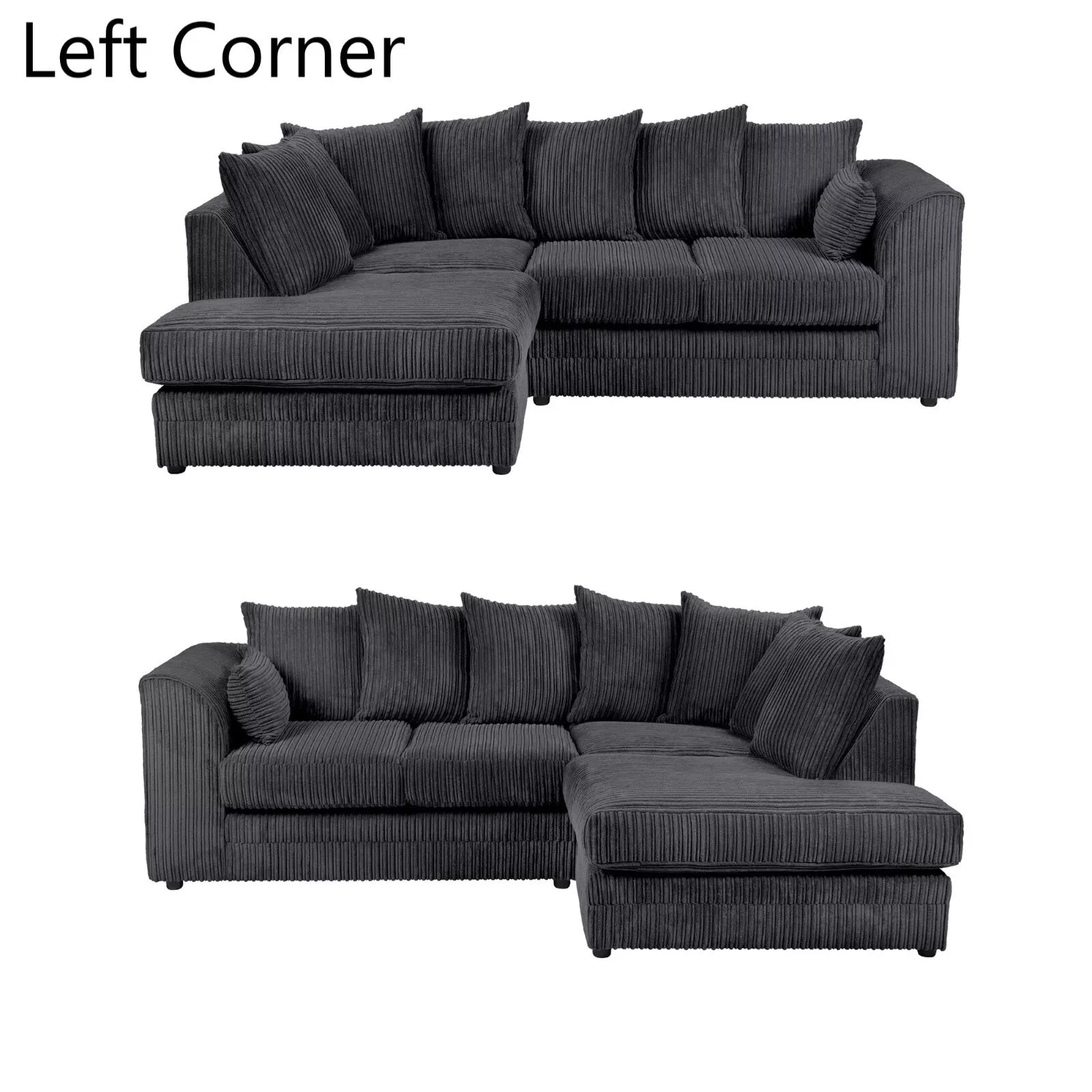 Dylan Jumbo Cord Fabric Corner Sofa with Cushions Available In 5 Colours