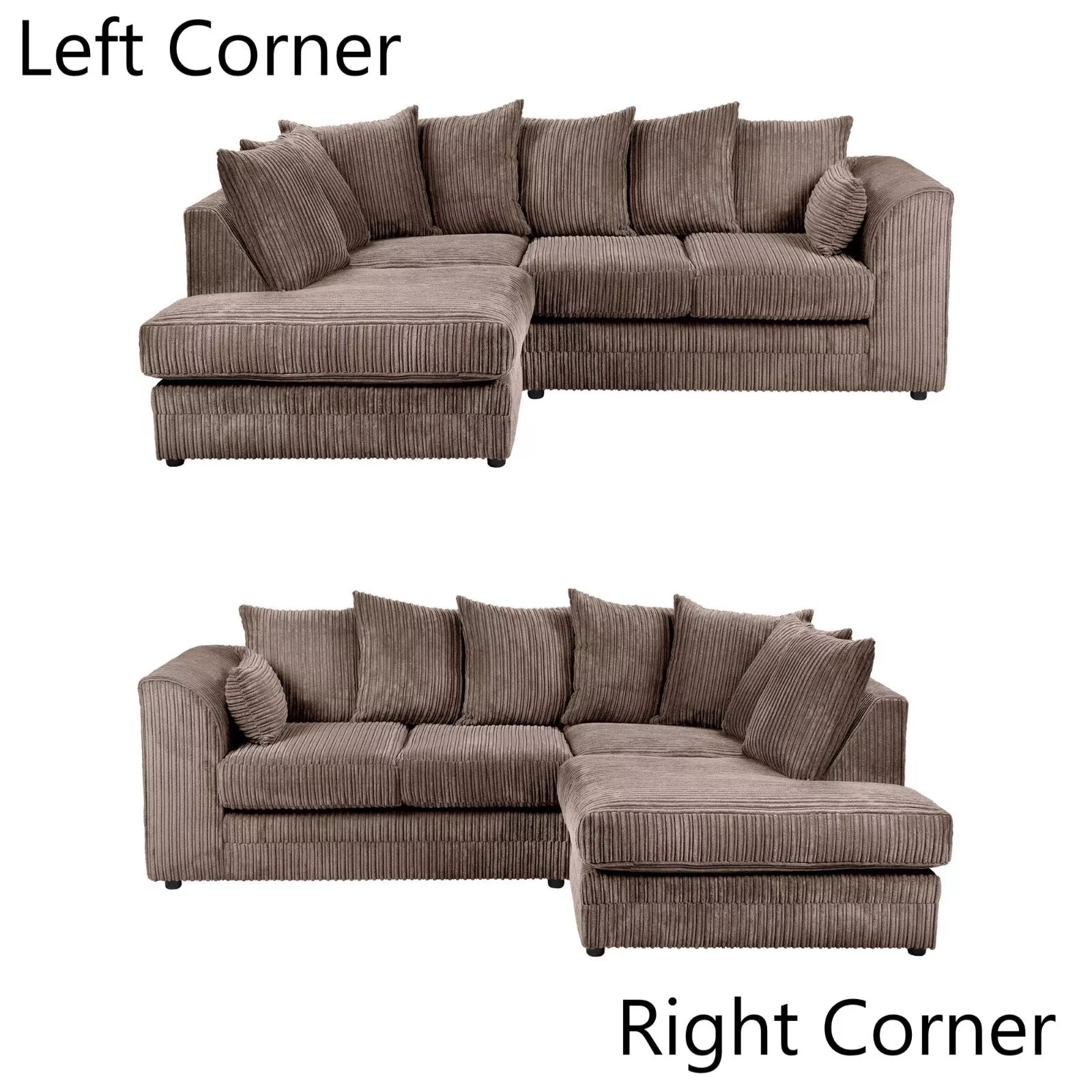 Dylan Jumbo Cord Fabric Corner Sofa with Cushions Available In 5 Colours