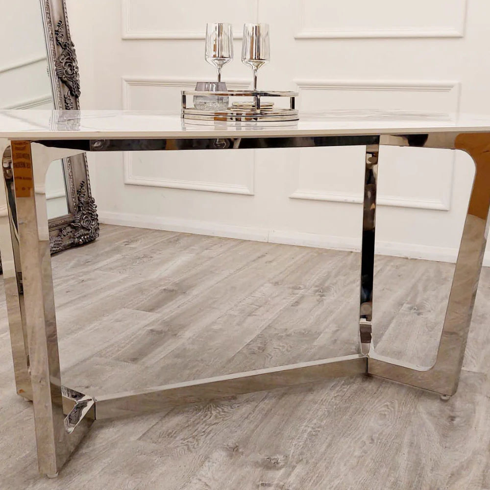 MNS Lucien 1.6 Chrome Dining Table with Polar White Sintered Stone Top