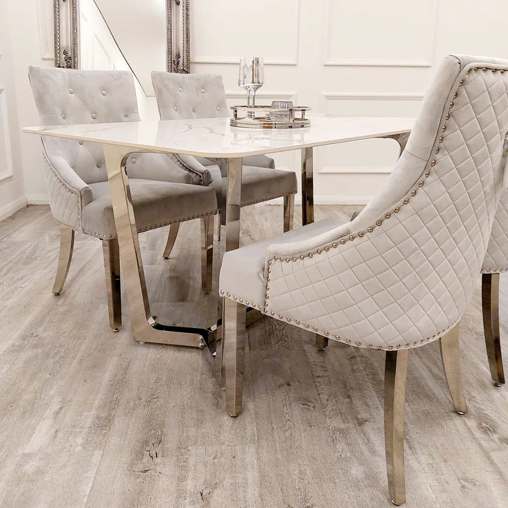 MNS Lucien 1.6 Chrome Dining Table with Polar White Sintered Stone Top