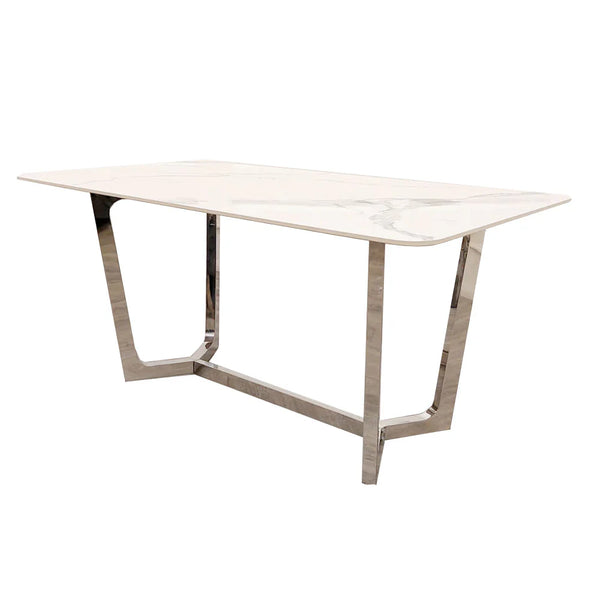 MNS Lucien 1.6 Chrome Dining Table with Polar White Sintered Stone Top