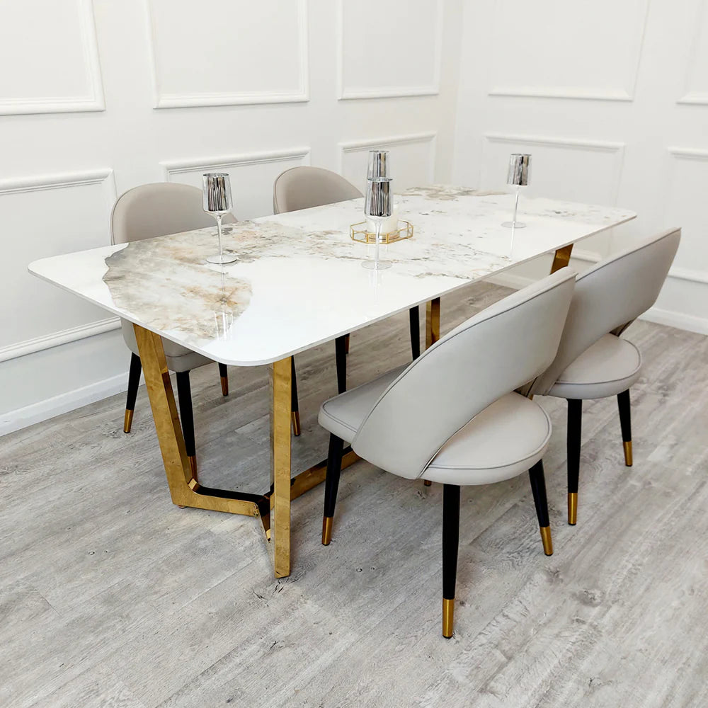 MNS Lucien 1.8 Gold Dining Table with Pandora Gold Sintered Stone Top