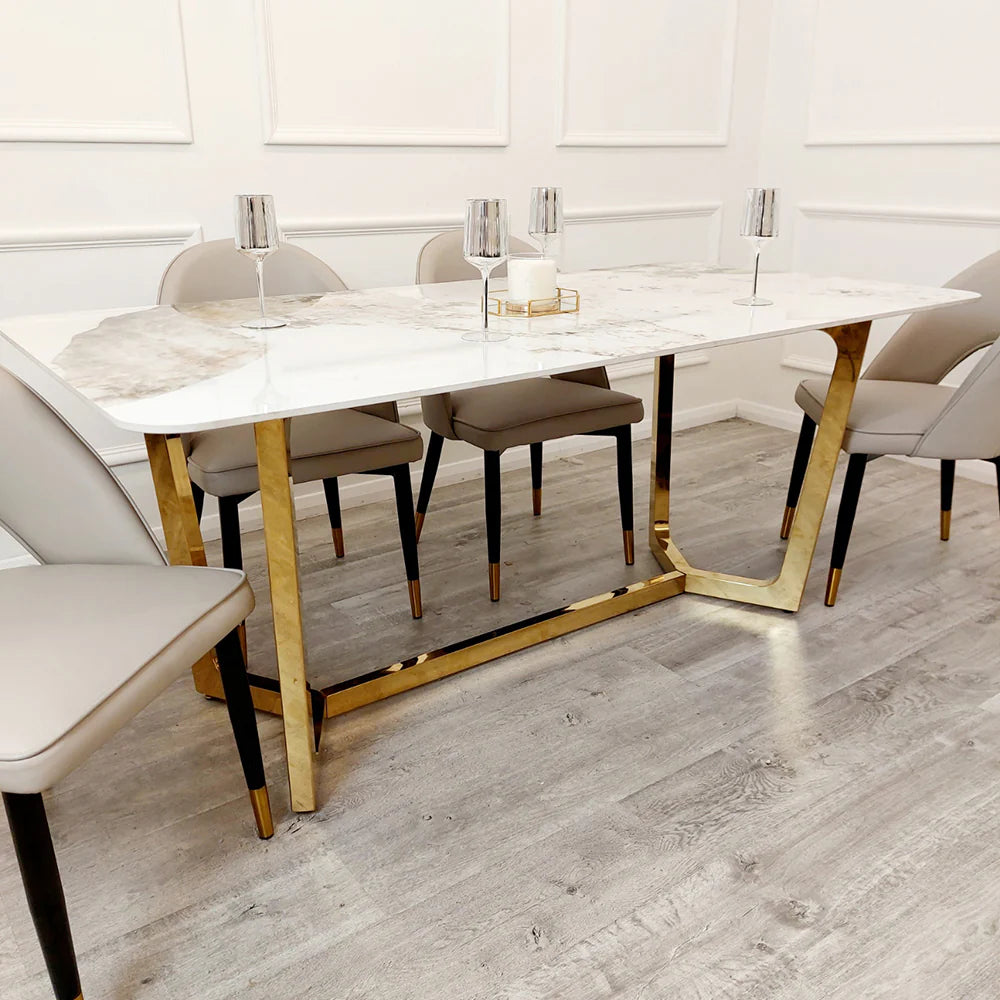 MNS Lucien 1.8 Gold Dining Table with Pandora Gold Sintered Stone Top