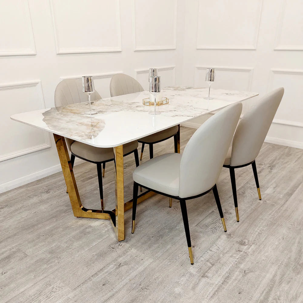 MNS Lucien 1.8 Gold Dining Table with Pandora Gold Sintered Stone Top