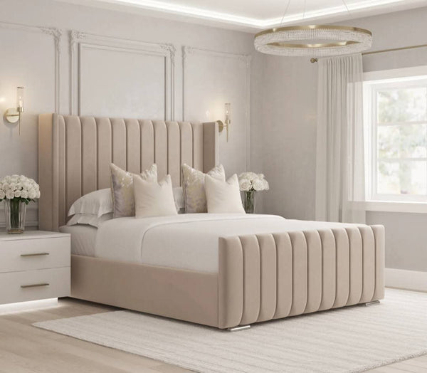 MNS Winged Panel Bed Frame Plush Velvet Upholstered