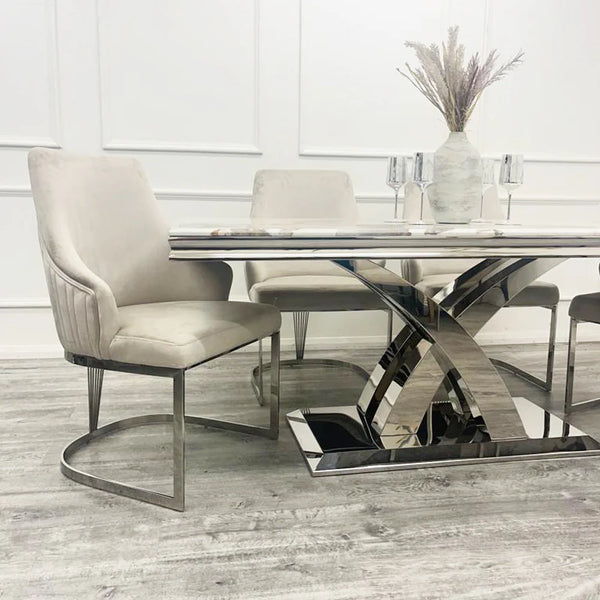Milan Dining Table 1.8 With 6 Chelmsford Velvet Dining Chair