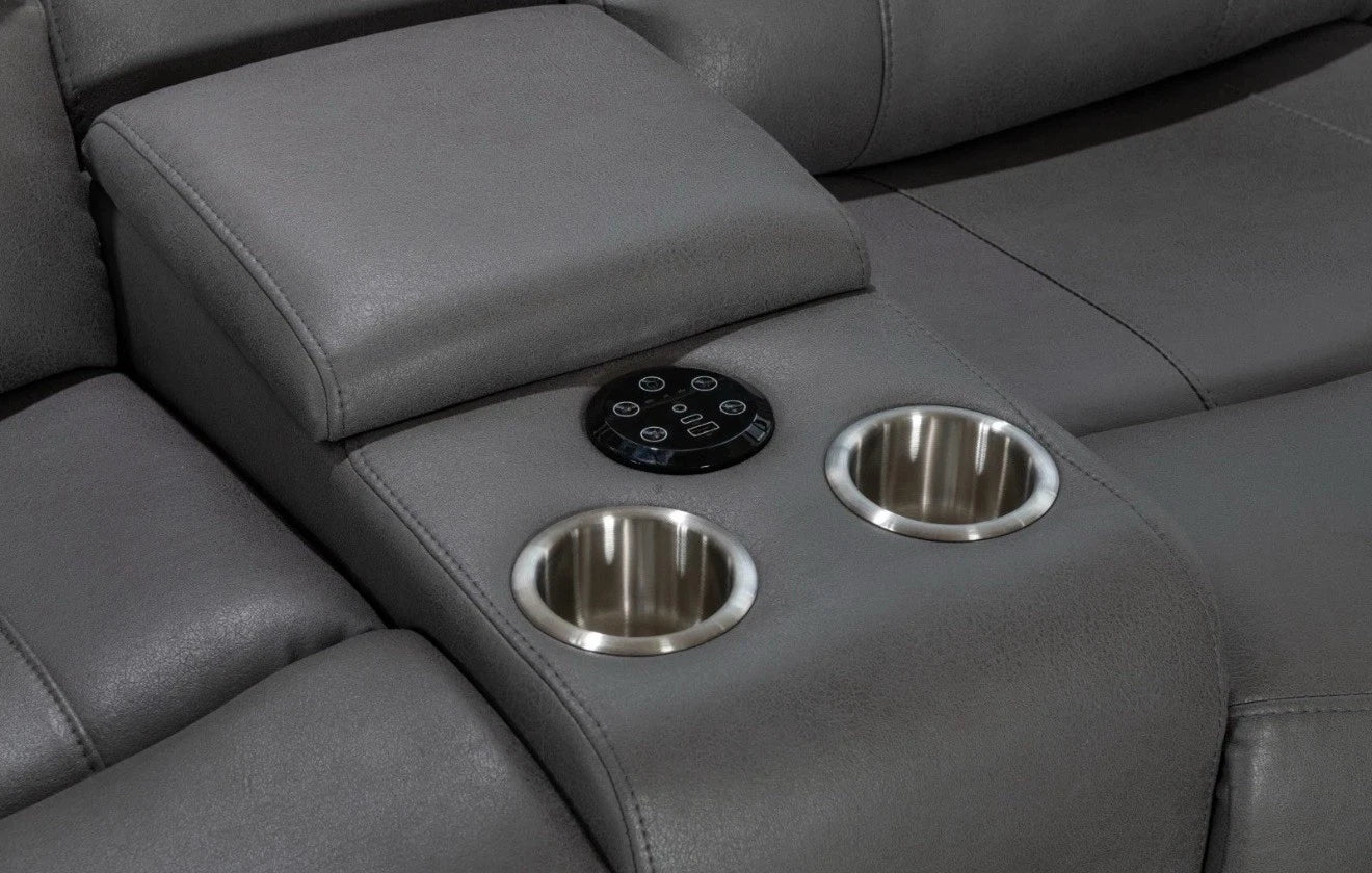 MNS Madrid Electric Recliner Corner Sofa Grey,Wireless,Cup Holders,Bluetooth,USB,LED