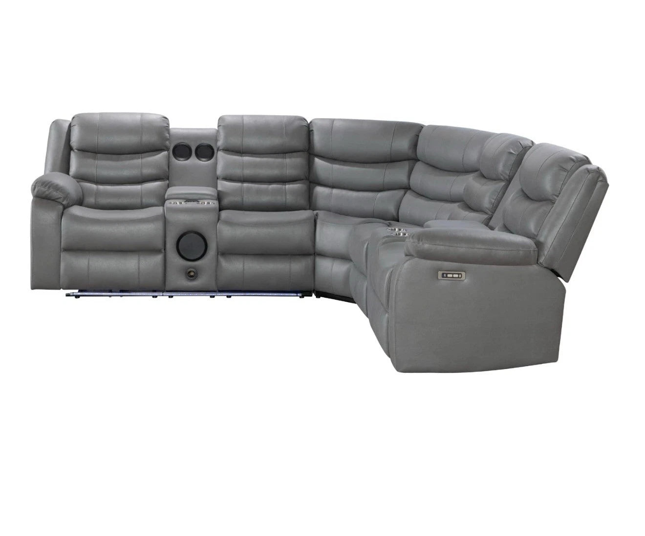 MNS Madrid Electric Recliner Corner Sofa Grey,Wireless,Cup Holders,Bluetooth,USB,LED