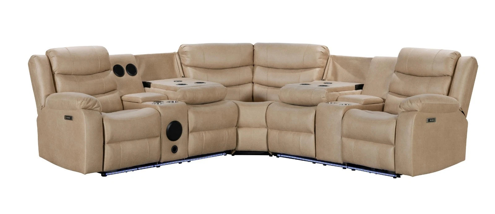MNS Madrid Electric Recliner Corner Sofa Beige With Cup Holders/Bluetooth/USB/LED