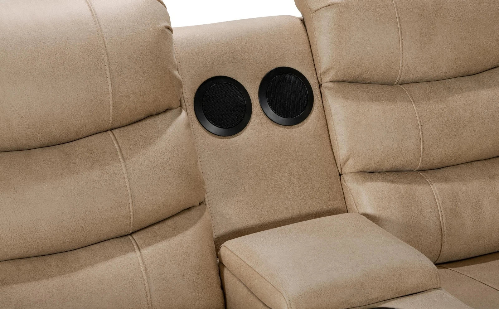 MNS Madrid Electric Recliner Corner Sofa Beige With Cup Holders/Bluetooth/USB/LED