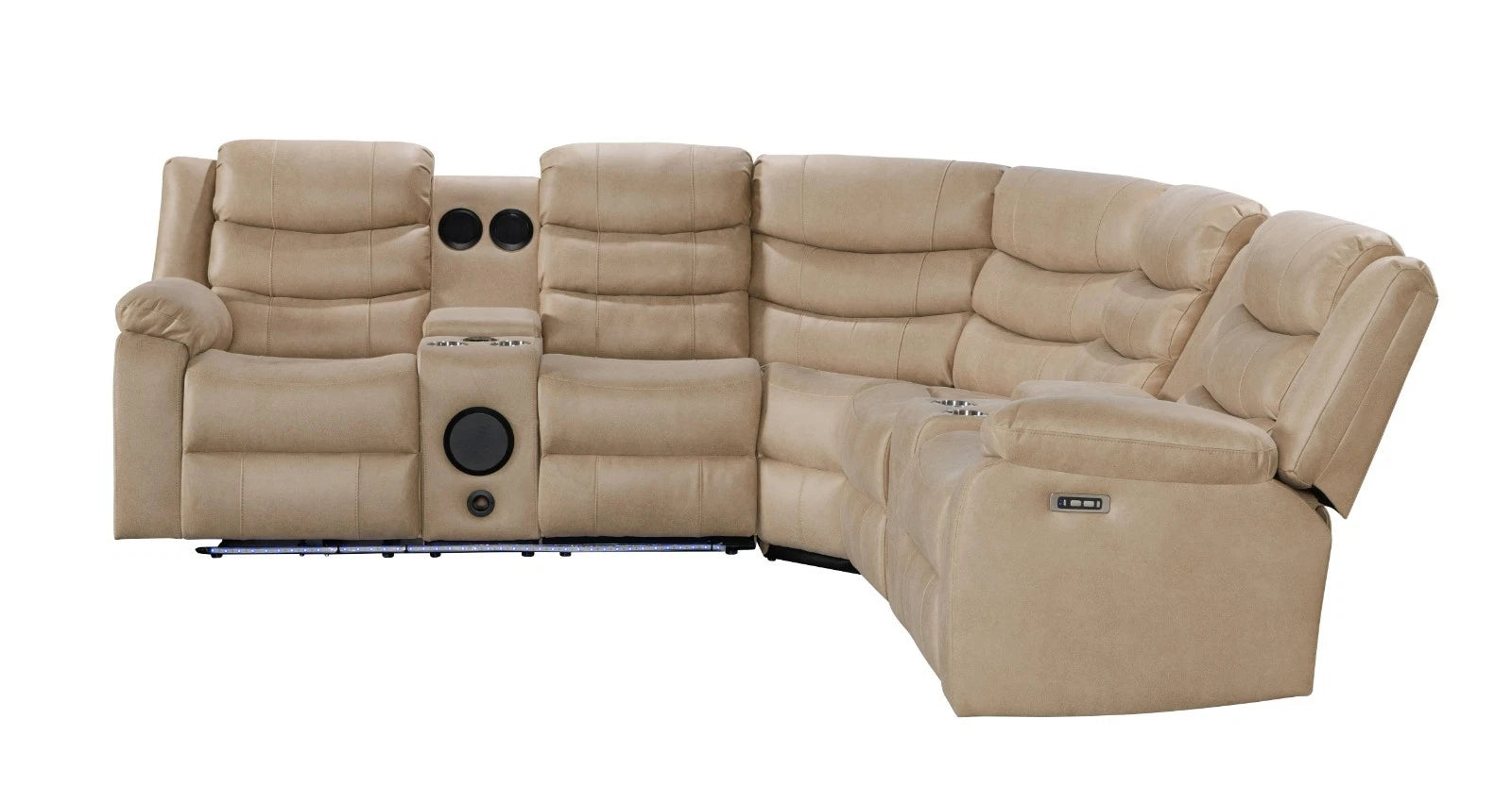 MNS Madrid Electric Recliner Corner Sofa Beige With Cup Holders/Bluetooth/USB/LED