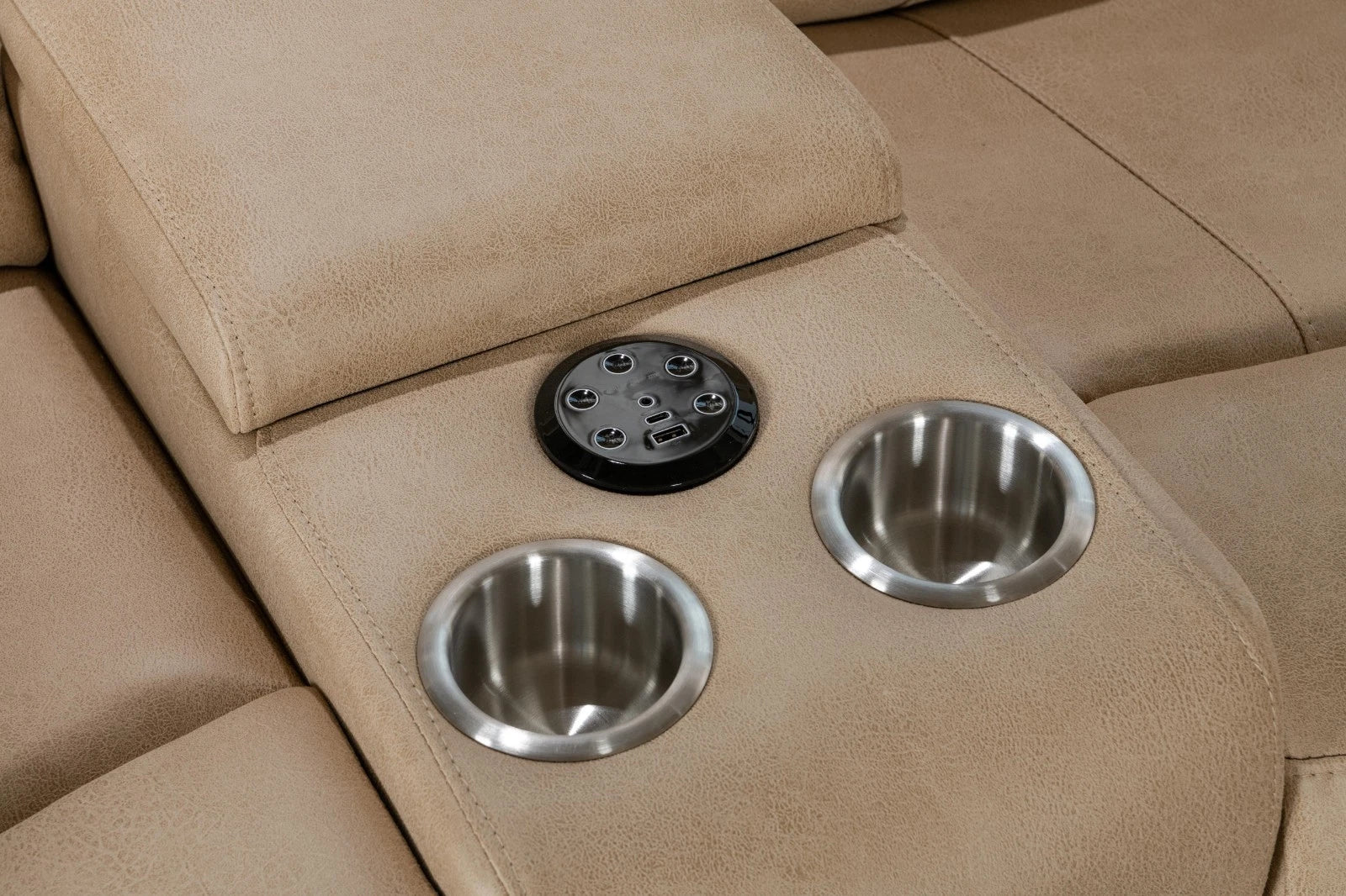 MNS Madrid Electric Recliner Corner Sofa Beige With Cup Holders/Bluetooth/USB/LED