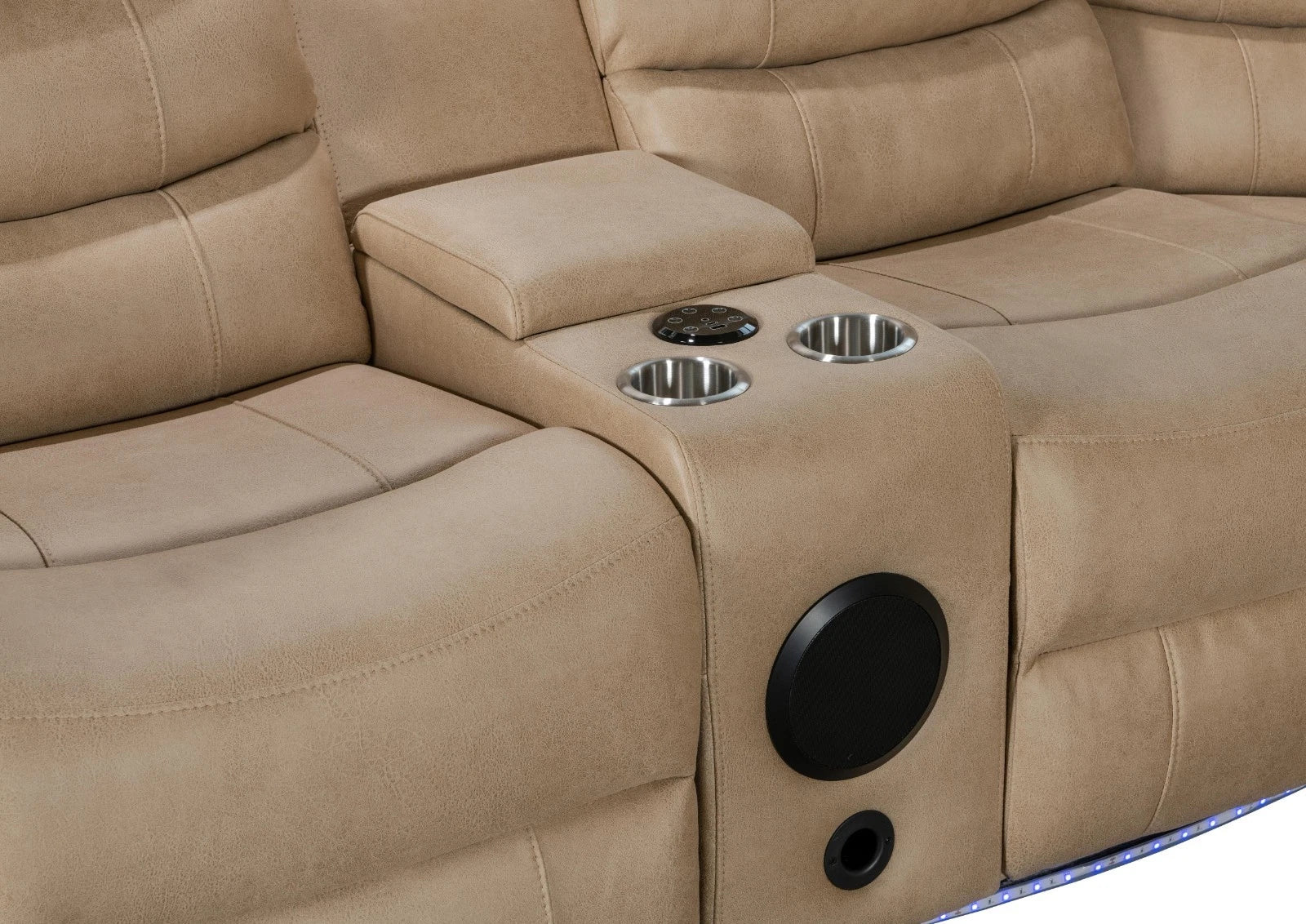 MNS Madrid Electric Recliner Corner Sofa Beige With Cup Holders/Bluetooth/USB/LED