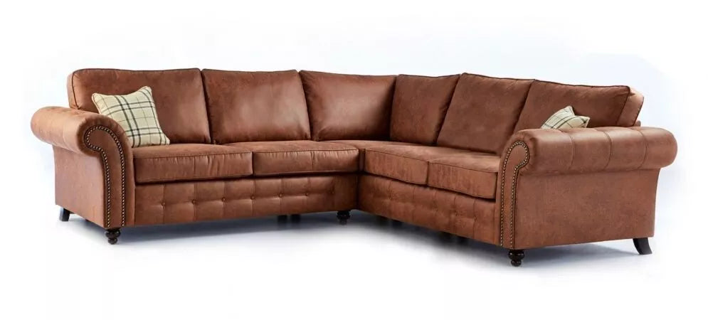 Oakland Suede Leather 2c2 Corner Sofa / Black / Tan Brown