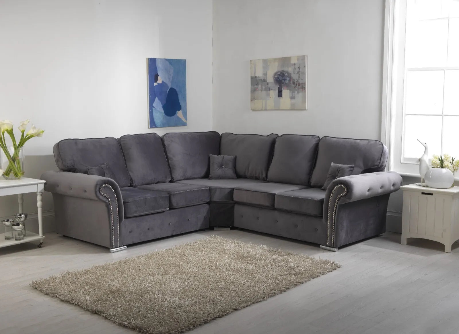 Olympia Large Corner Dark Grey Sofa Set