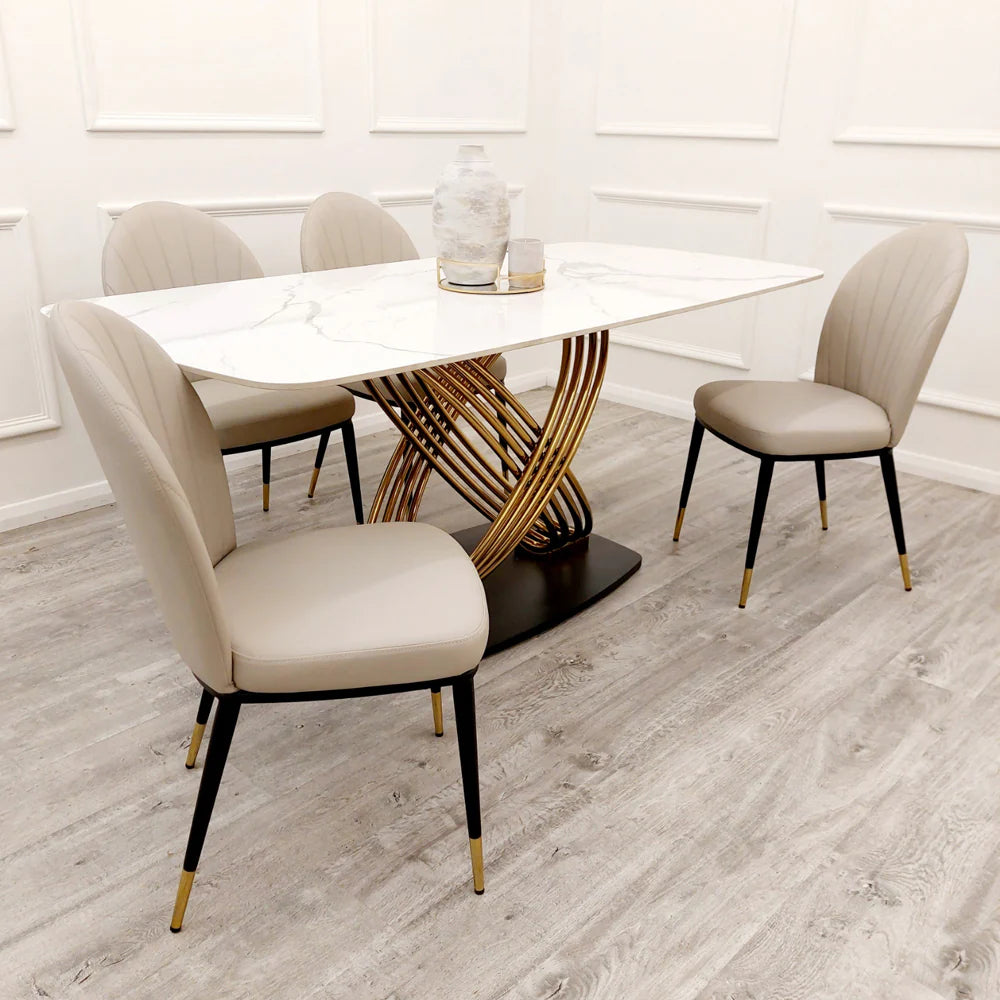 MNS Orion Gold 1.8 Dining Table with Polar White Sintered Stone Top
