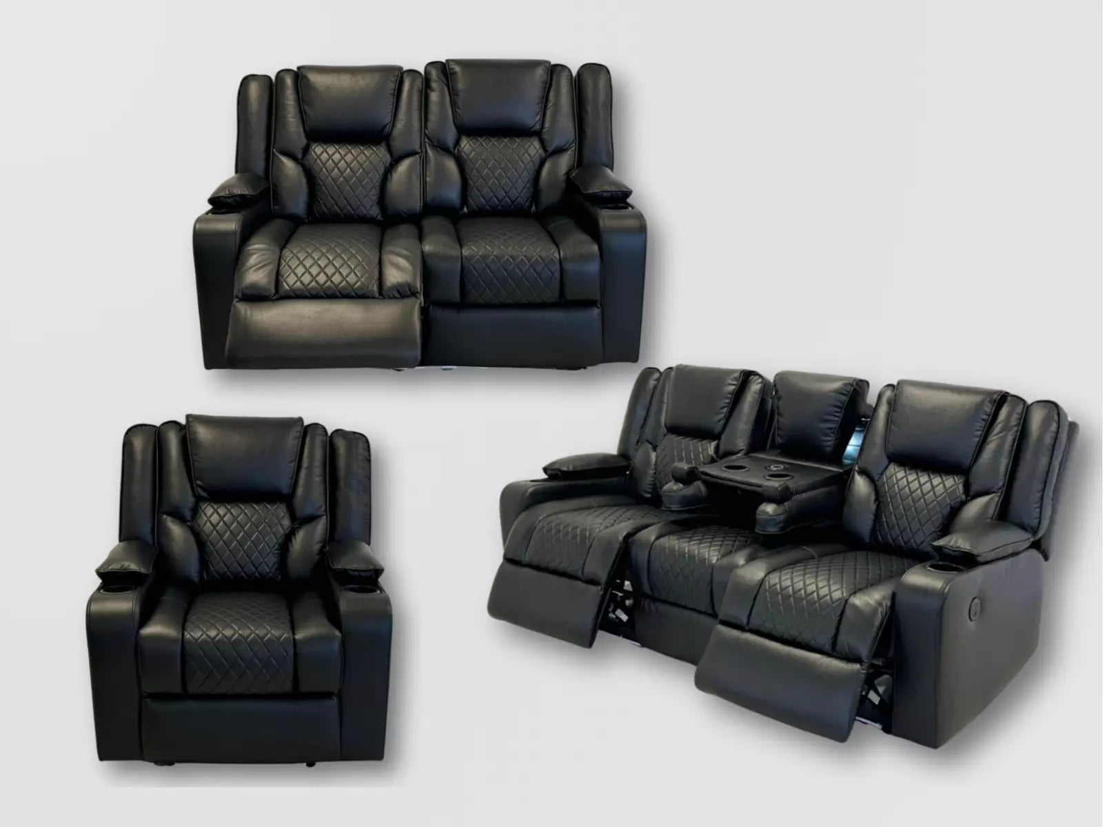 Electric Recliner Orlando Black 3+2 seater | USB, Cup Holders, LED