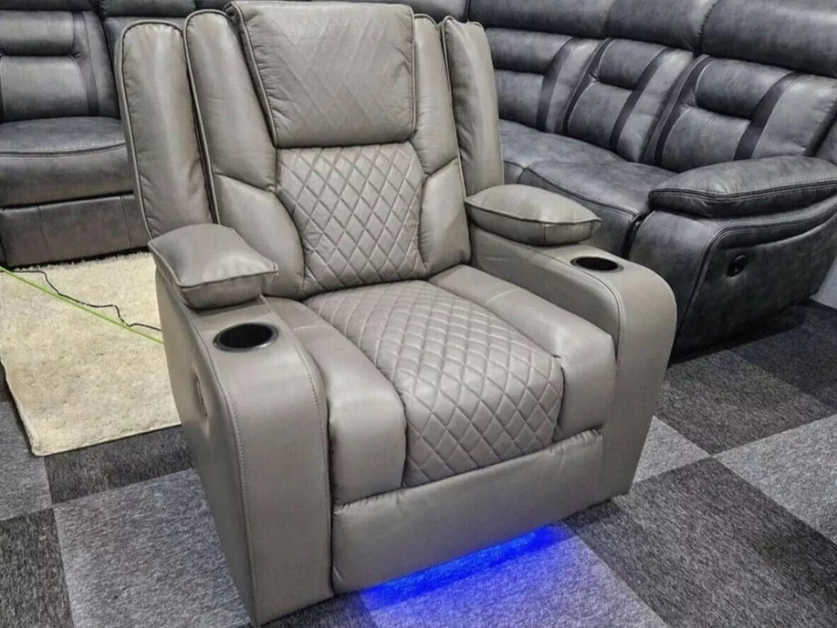 Orlando Grey Electric Recliner Armchair USB & Cup Holders