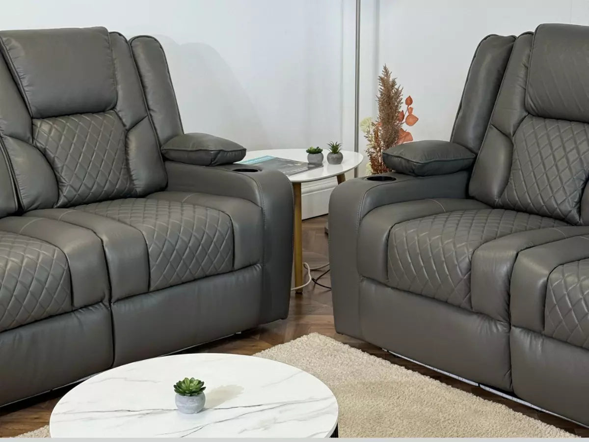 Orlando - Electric Recliners Sofa With Cupholders - 3+2 Seater Sofa Grey/LED Lights/Wireless Charging