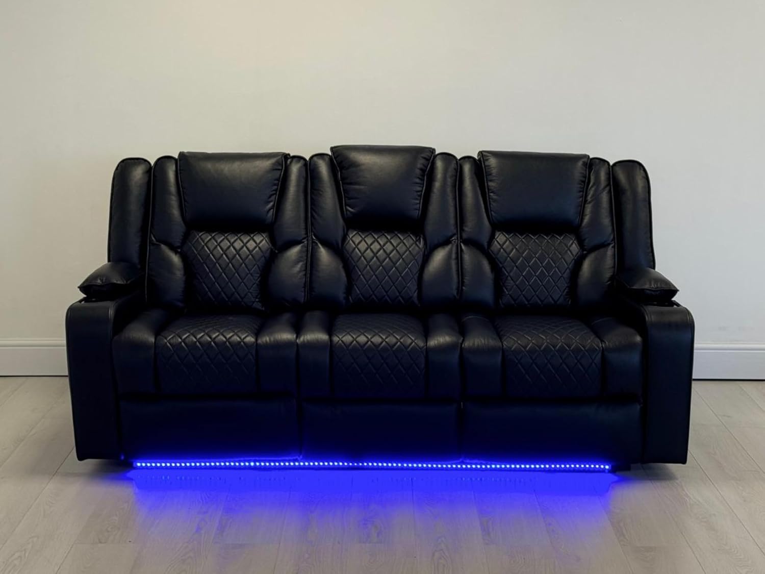 Orlando Electric Recliner/LED Blue Lights/Wirless Phone Charger Extra Charging Ports 3 Seater Black