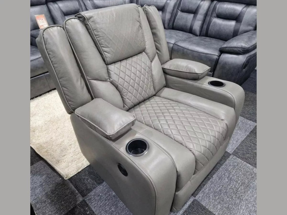 Orlando Grey Electric Recliner Armchair USB & Cup Holders