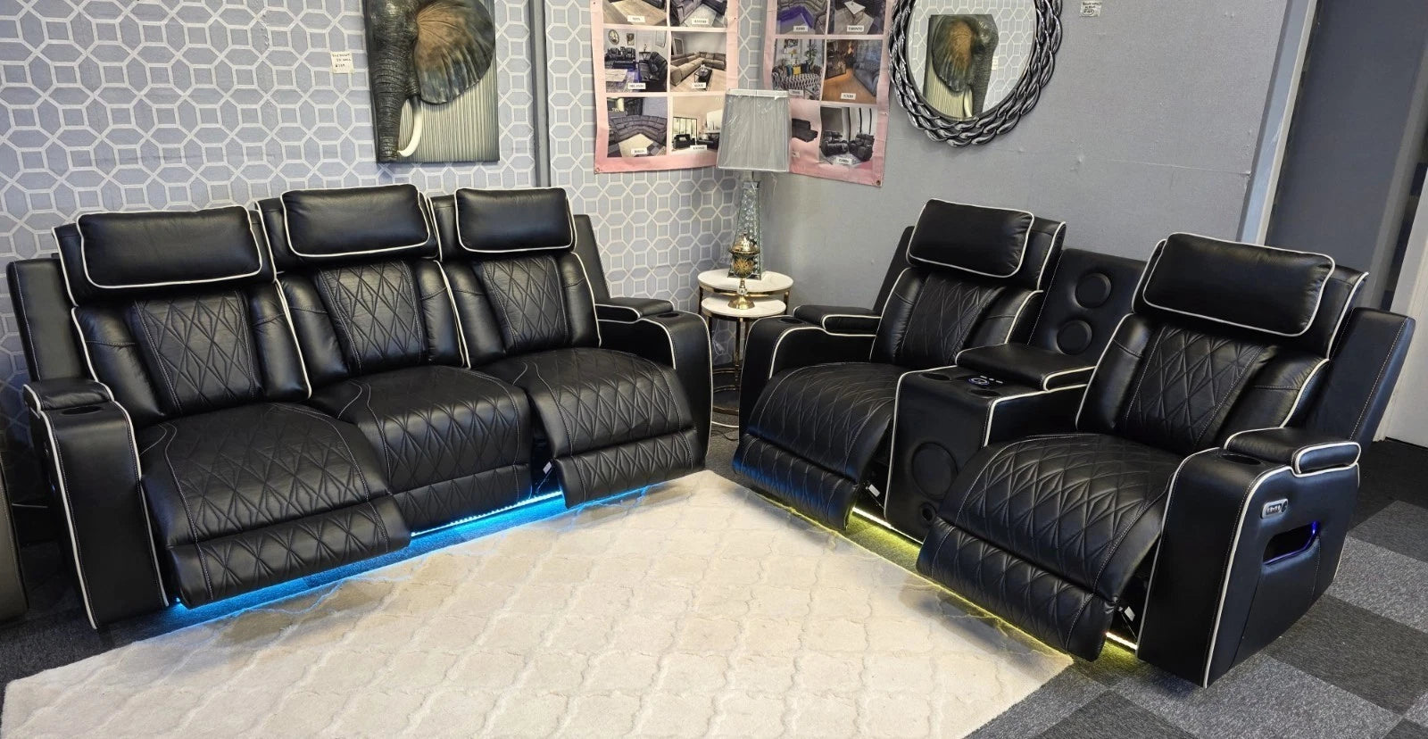 MNS Osman Smart Leather 3+2 Seater Electric Recliner Sofa with Bluetooth Speakers