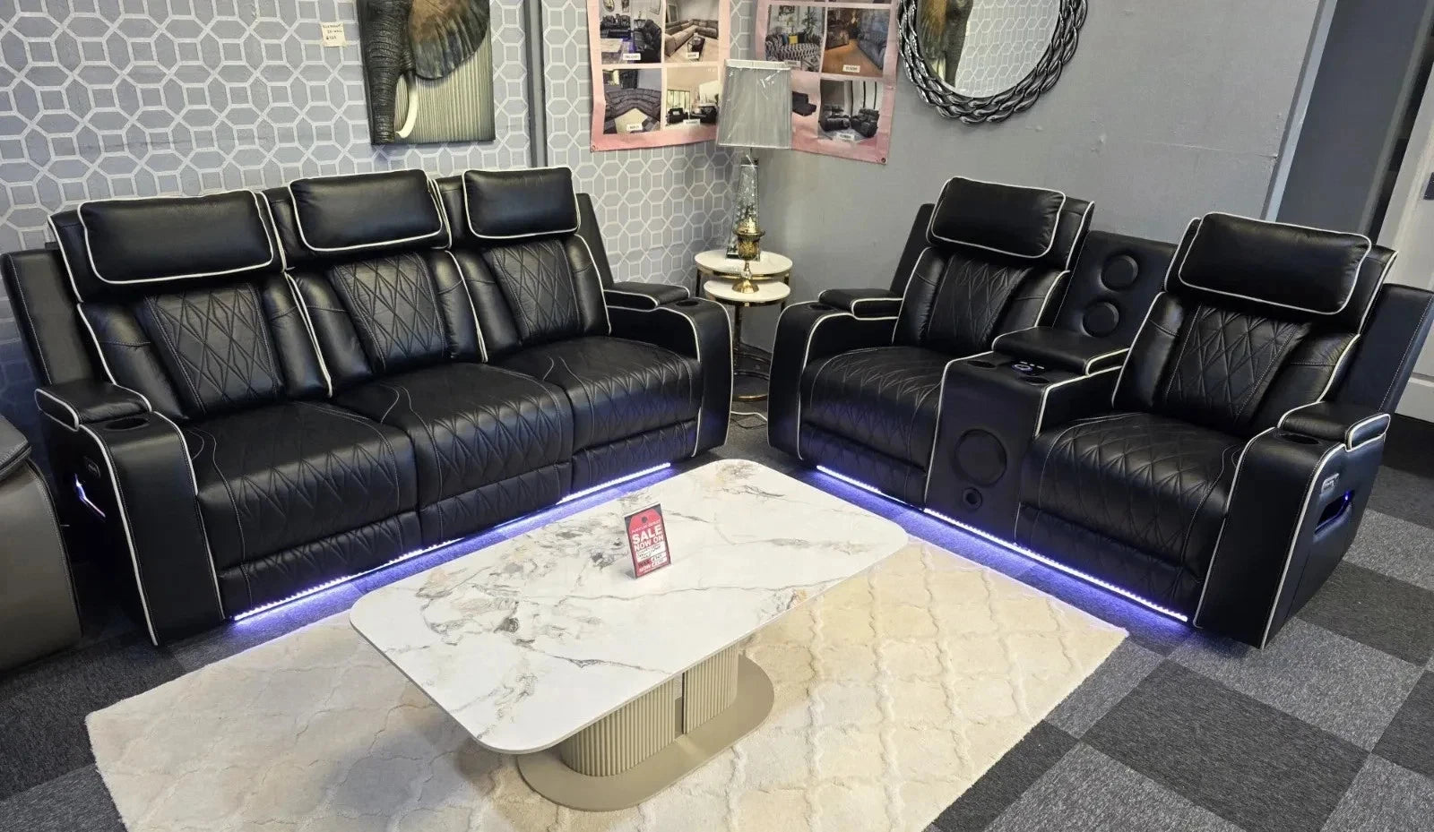 MNS Osman Smart Leather 3+2 Seater Electric Recliner Sofa with Bluetooth Speakers