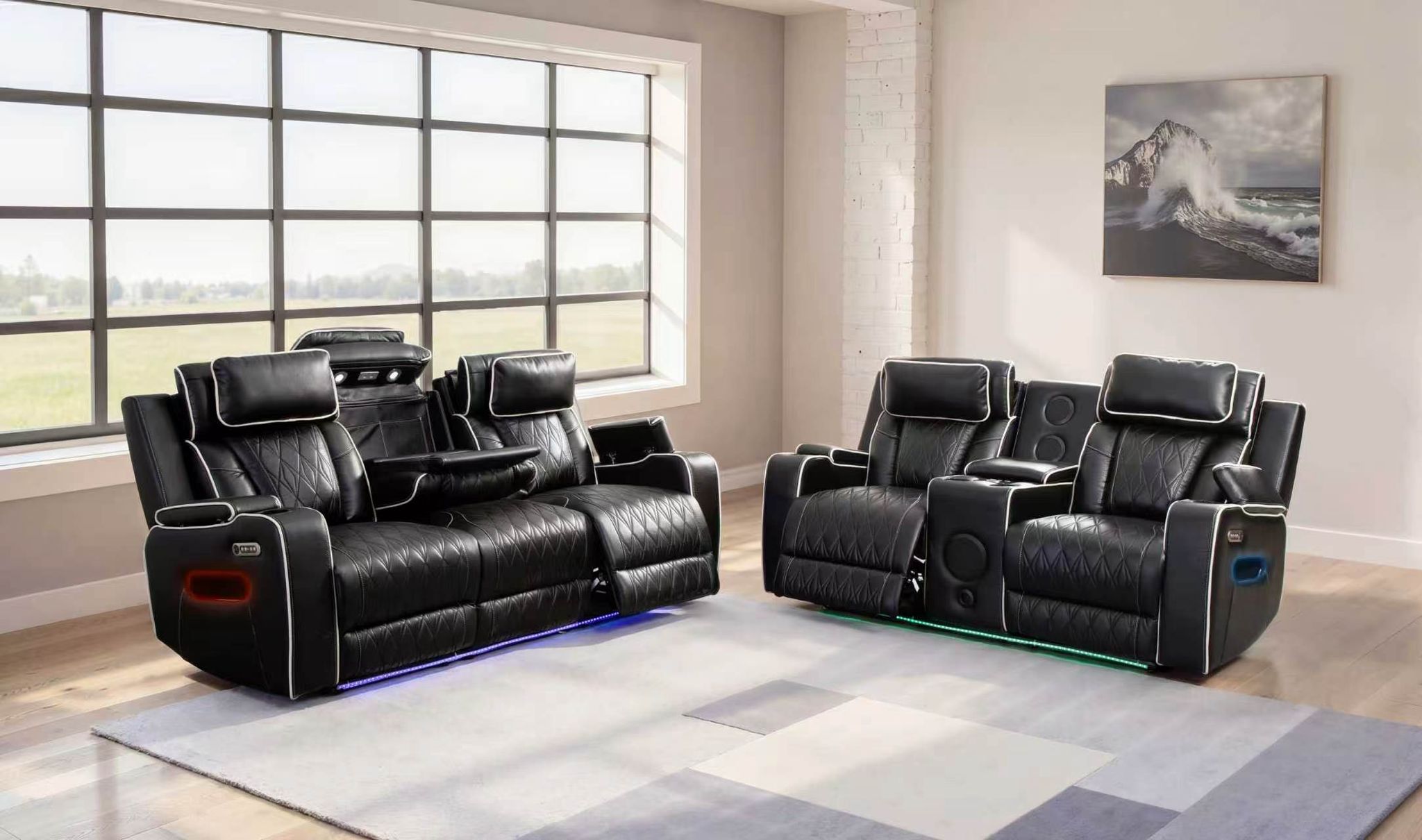 MNS Osman Smart Leather 3+2 Seater Electric Recliner Sofa with Bluetooth Speakers