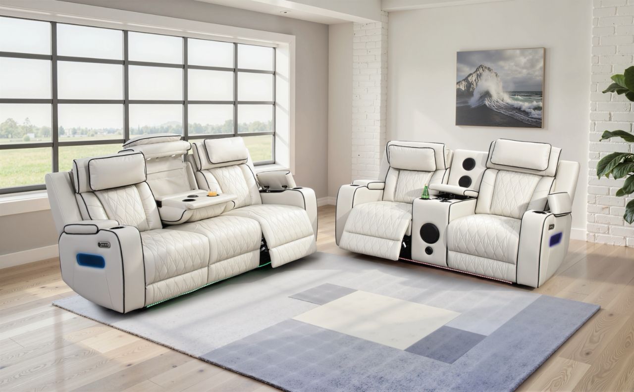 MNS Osman Smart Leather 3+2 Seater Electric Recliner Sofa with Bluetooth Speakers