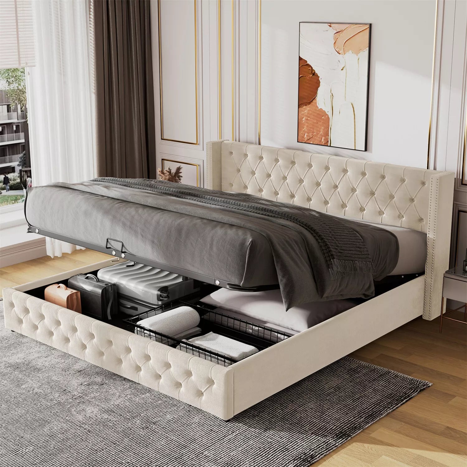 Ottoman Gas Lift Storage Bed