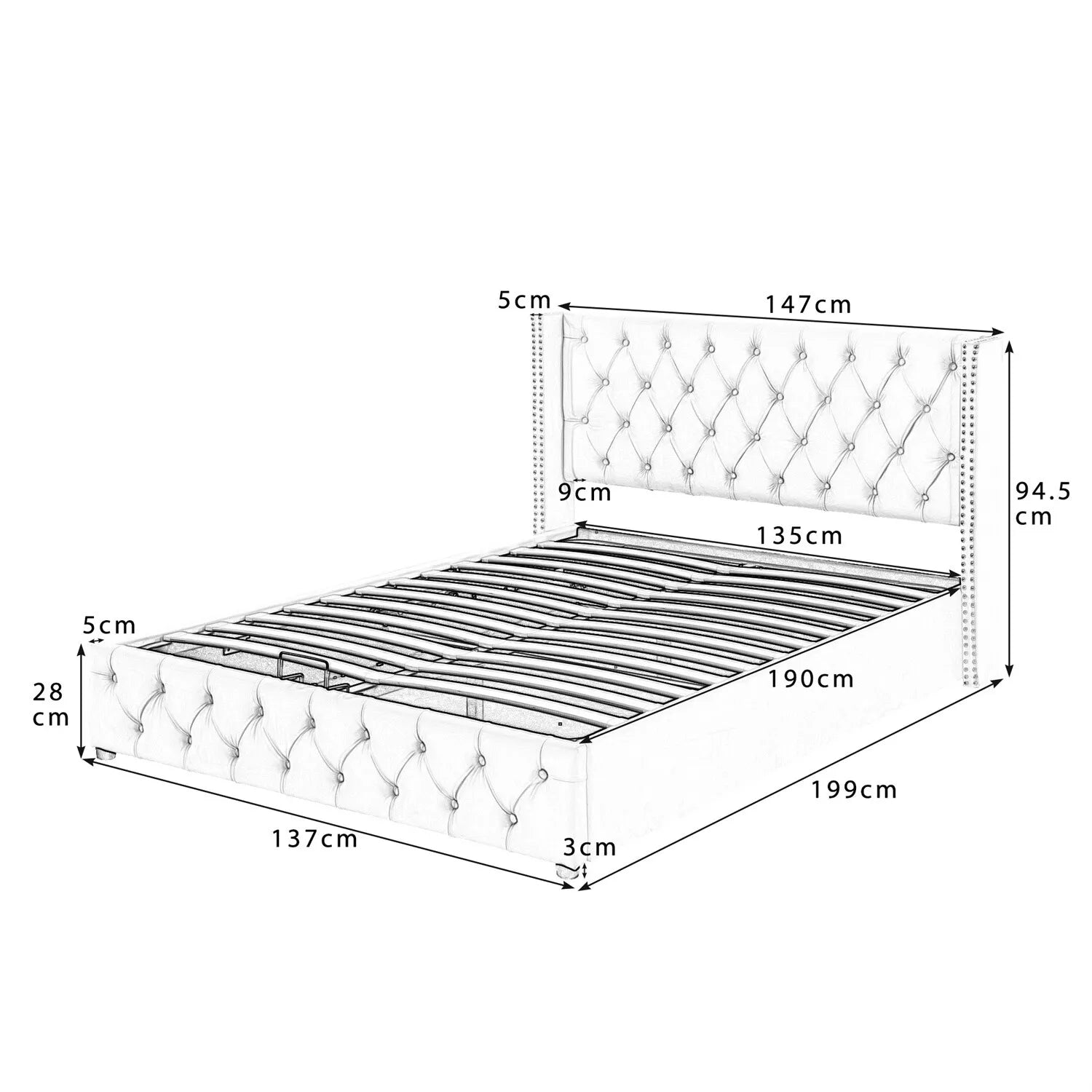 Ottoman Gas Lift Storage Bed Frame 4ft6 5ft Double King Size Velvet Upholstered