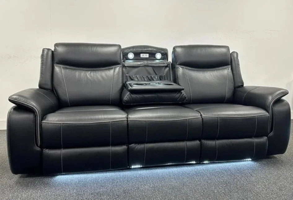 MNS Parada 3 + 2 Black Leather Electric Recliner Sofa Set , USB, LED, Bluetooth