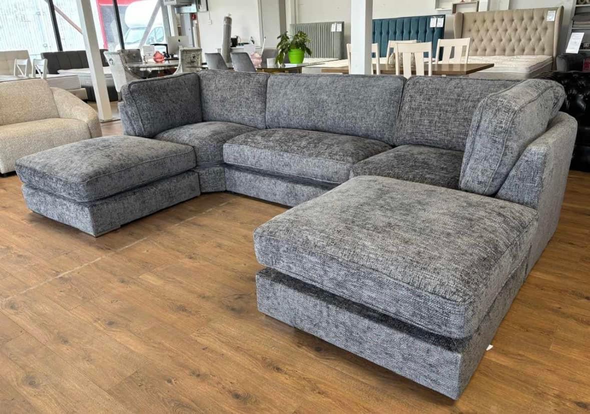 New Grey Bishop U-Shape Corner Sofa Grey Luxury Chenille Large Size New Design