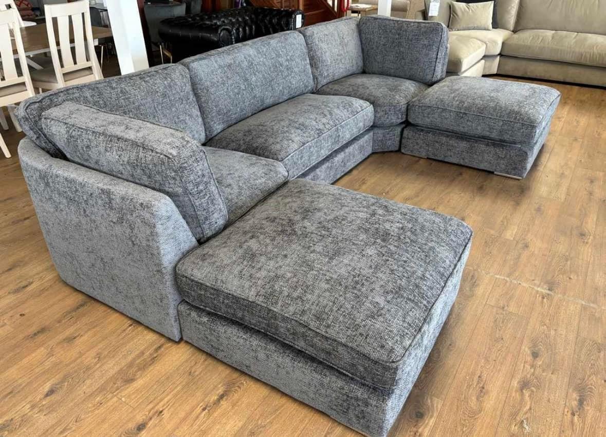 New Grey Bishop U-Shape Corner Sofa Grey Luxury Chenille Large Size New Design