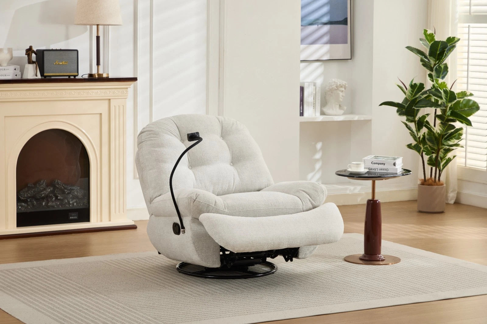 Raha Manual Recliner Fabric Chair Sofa Cream, Dark Grey, Grey Colour Phone holdr