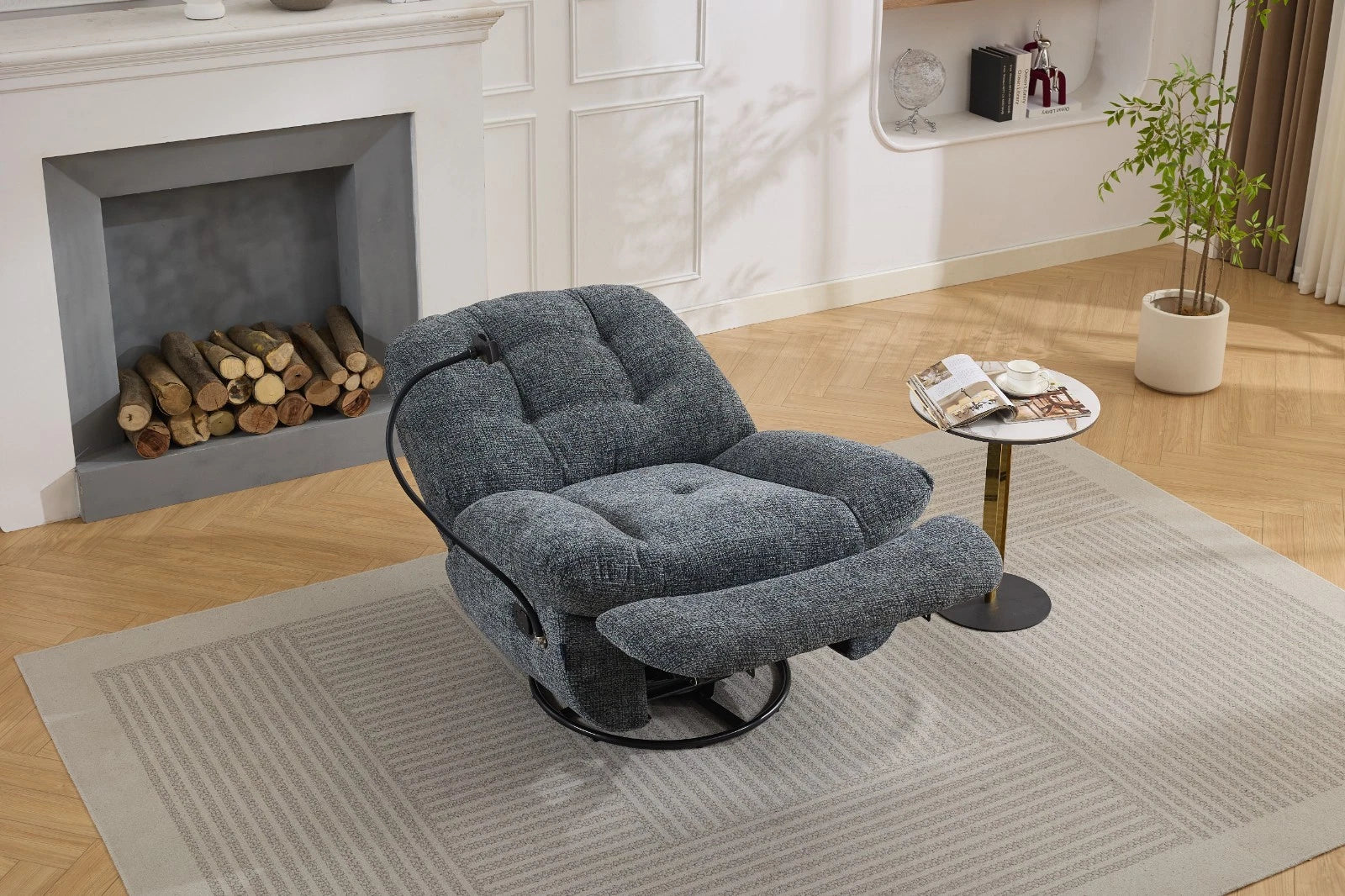 Raha Manual Recliner Fabric Chair Sofa Cream, Dark Grey, Grey Colour Phone holdr