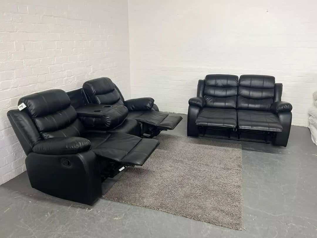 Roma | Black | Recliner Sofa 3+2 Seater Set Couch With Cup Holders