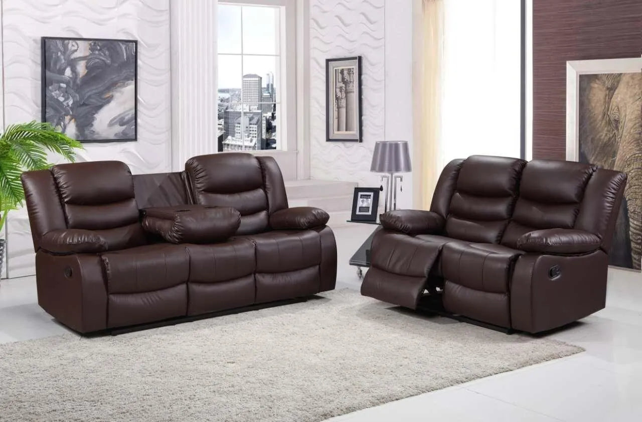 Leather Recliner Sofa 3+2 Seater Set with cup holders