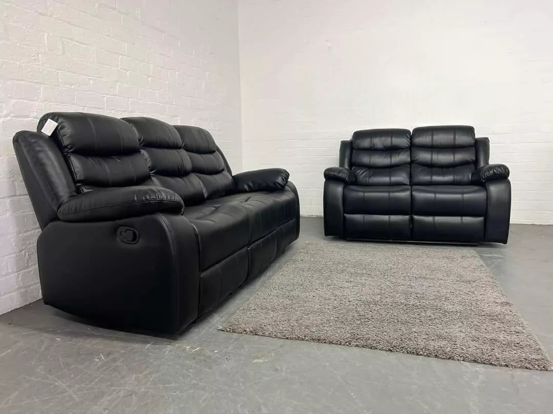 Roma | Black | Recliner Sofa 3+2 Seater Set Couch With Cup Holders