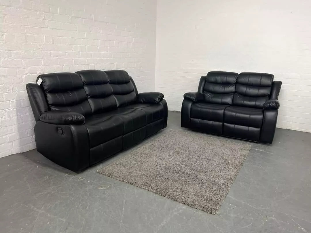 Roma | Black | Recliner Sofa 3+2 Seater Set Couch With Cup Holders