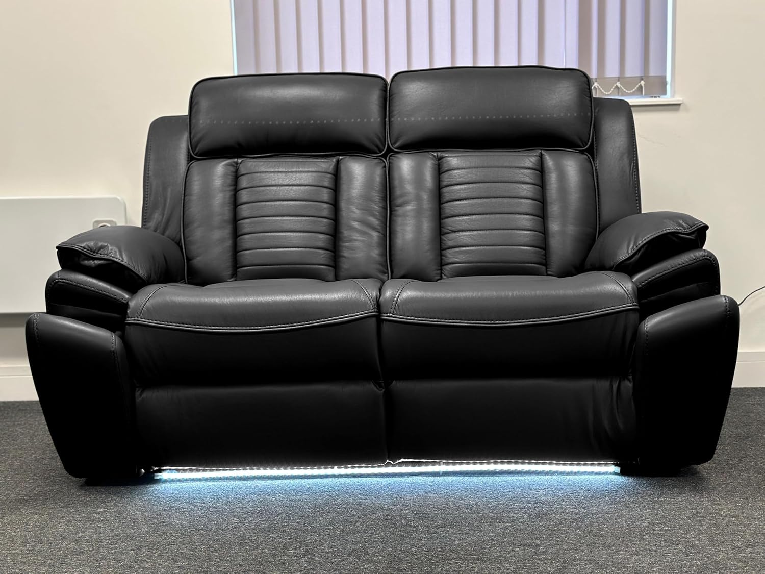 MNS Savilla Leather Electric Recliners Sofa With Cupholders – 3+2 Seater Sofa Set – Black