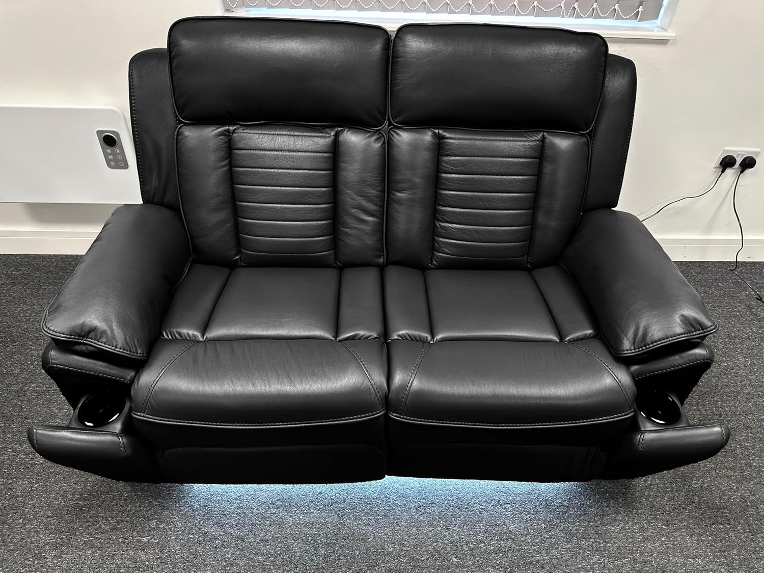 MNS Savilla Leather Electric Recliners Sofa With Cupholders – 3+2 Seater Sofa Set – Black