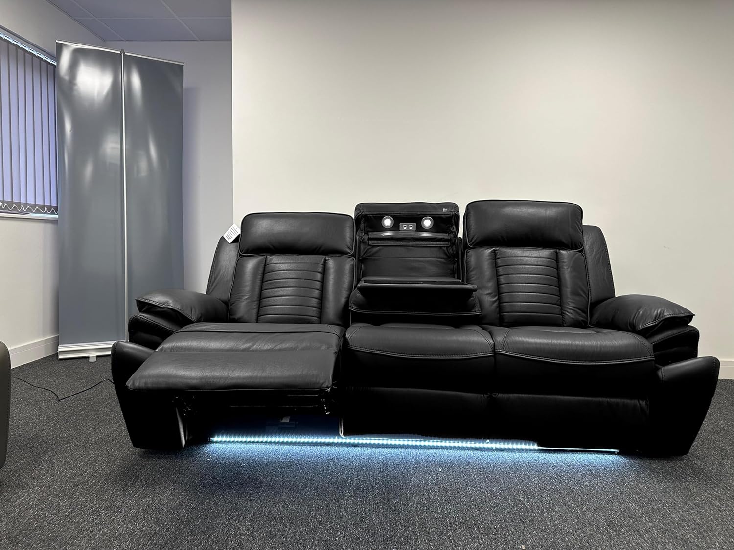 MNS Savilla Leather Electric Recliners Sofa With Cupholders – 3+2 Seater Sofa Set – Black